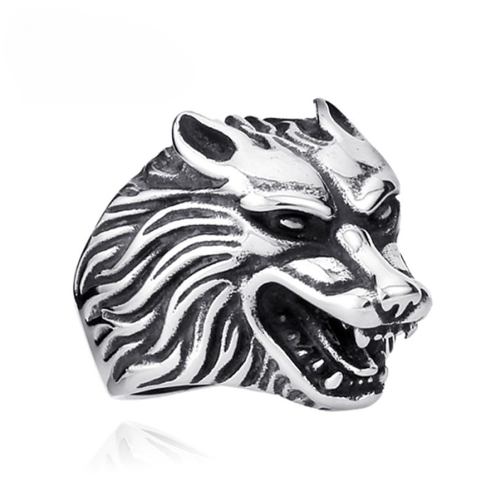 Wholesale Stainless Steel Wolf Head Biker Ring Jewelry