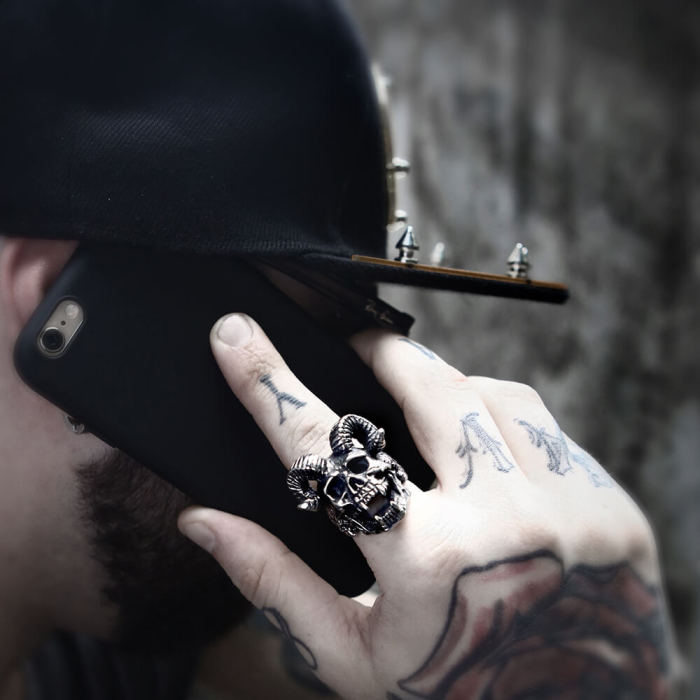 Wholesale Stainless Steel Goat's Head Skull Ring