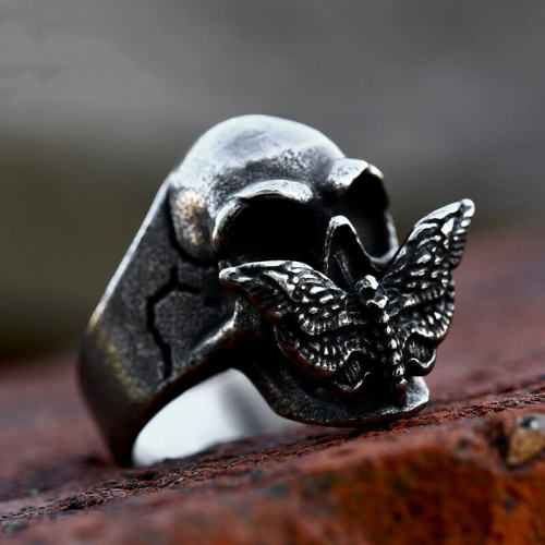 Wholesale Stainless Steel Moth Skull Ring