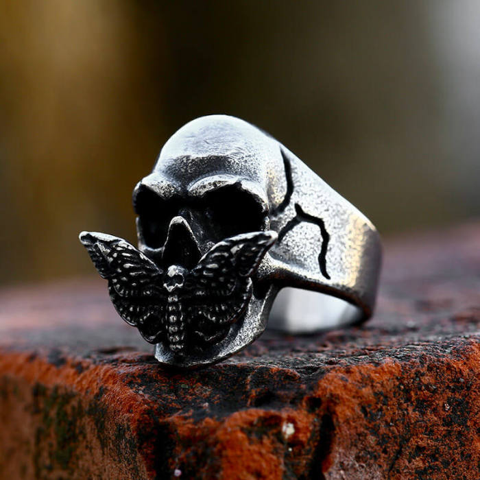 Wholesale Stainless Steel Moth Skull Ring