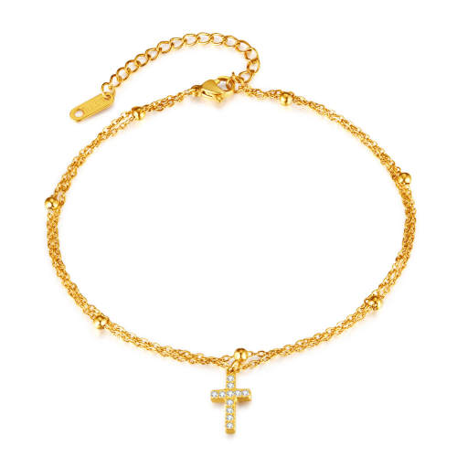 Wholesale Stainless Steel Gold Plated Cross Anklet