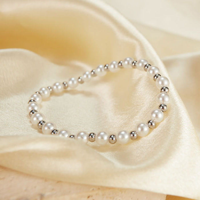 Wholesale Stainless Steel and Pearl Bead Bracelet