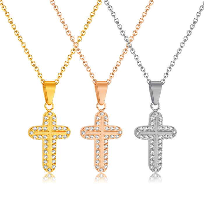 Wholesale Stainless Steel Women Cross with CZ
