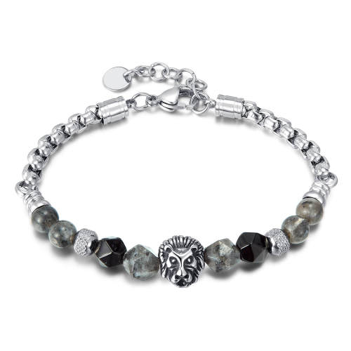 Wholesale Stainless Steel Lion Head Natural Stone Bracelet