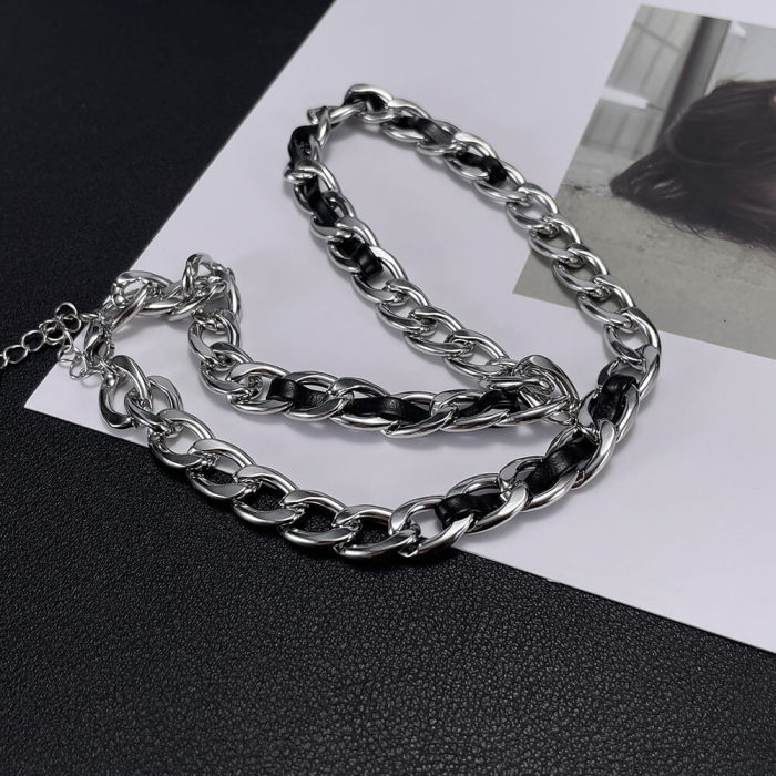 Wholesale Stainless Steel and Leather Necklace