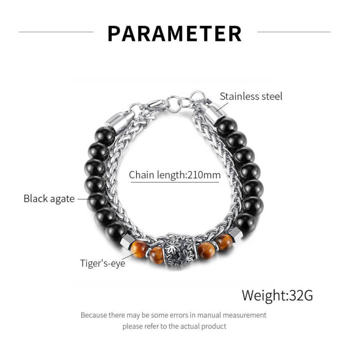 Wholesale Stainless Steel Onyx and Tiger Eye Stone Bracelet