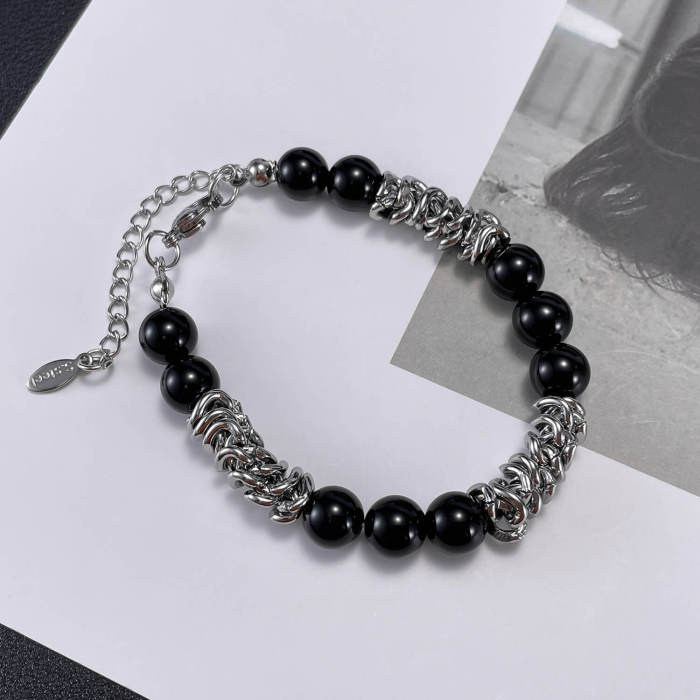 Wholesale Stainless Steel Black Agate Bracelet