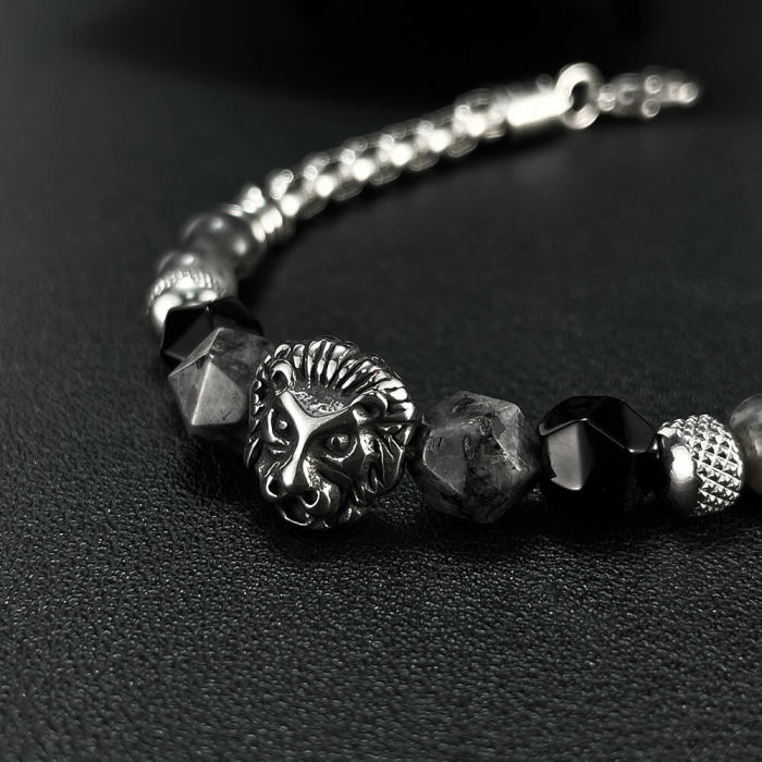 Wholesale Stainless Steel Lion Head Natural Stone Bracelet