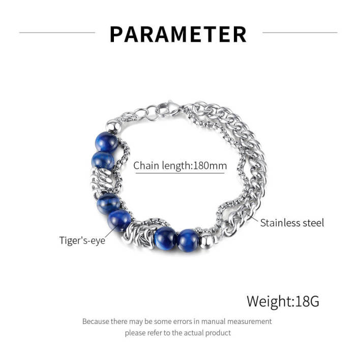 Wholesale Stainless Steel and Blue Beads Bracelet