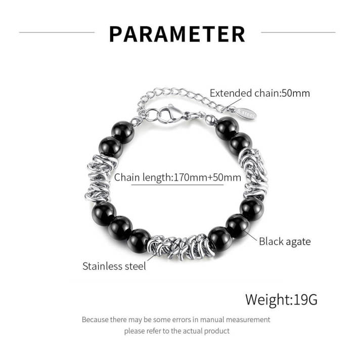 Wholesale Stainless Steel Black Agate Bracelet