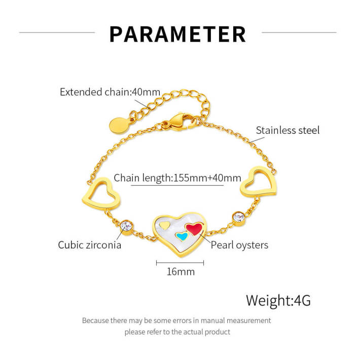 Wholesale Stainless Steel Colorful Heart Bracelet