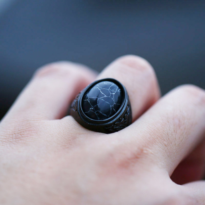 Wholesale Stainless Steel Black Ring with Black Turquoise
