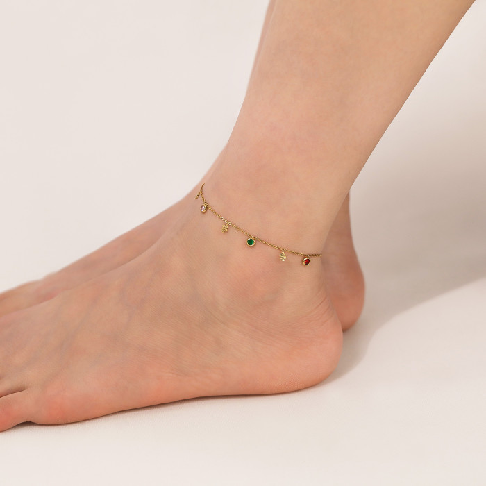 Stainless Steel Colored Zirconia Anklet