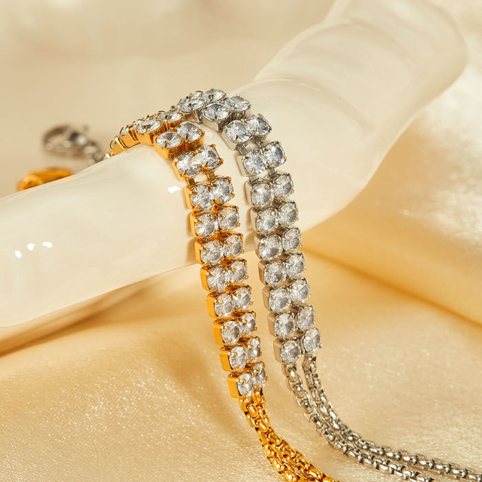 Wholesale Stainless Steel Double Row CZ Bracelet