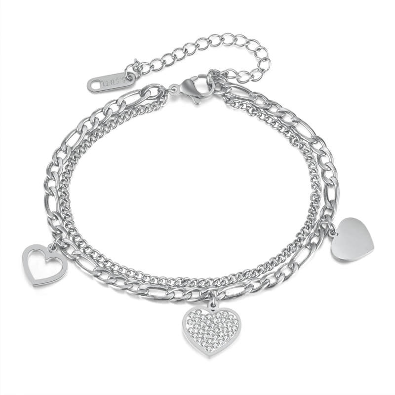 Wholesale Stainless Steel Stacked Heart Bracelet
