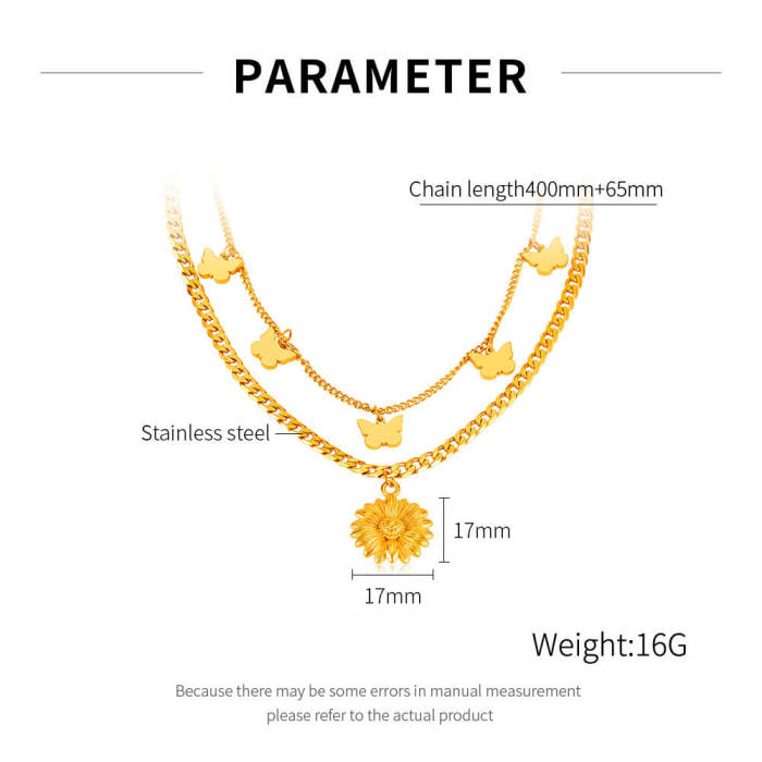 Wholesale Stainless Steel Butterfly Sunflower Stacking Necklace