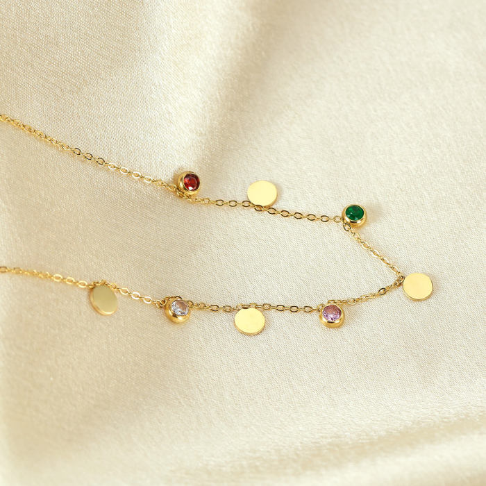Wholesale Stainless Steel Colored Zirconia Anklet