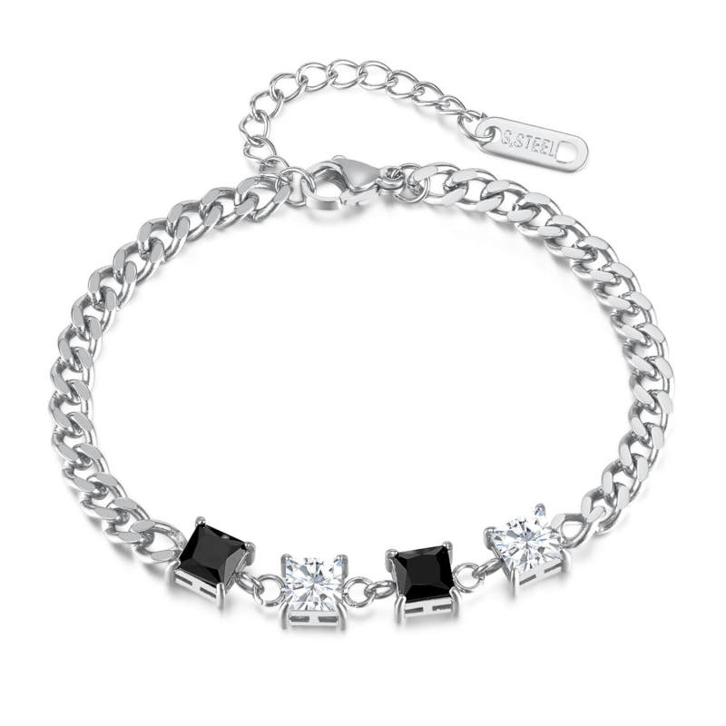 Wholesale Stainless Steel Black and White Zirconia Bracelet