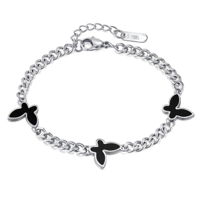 Wholesale Stainless Steel Black Butterfly Bracelet