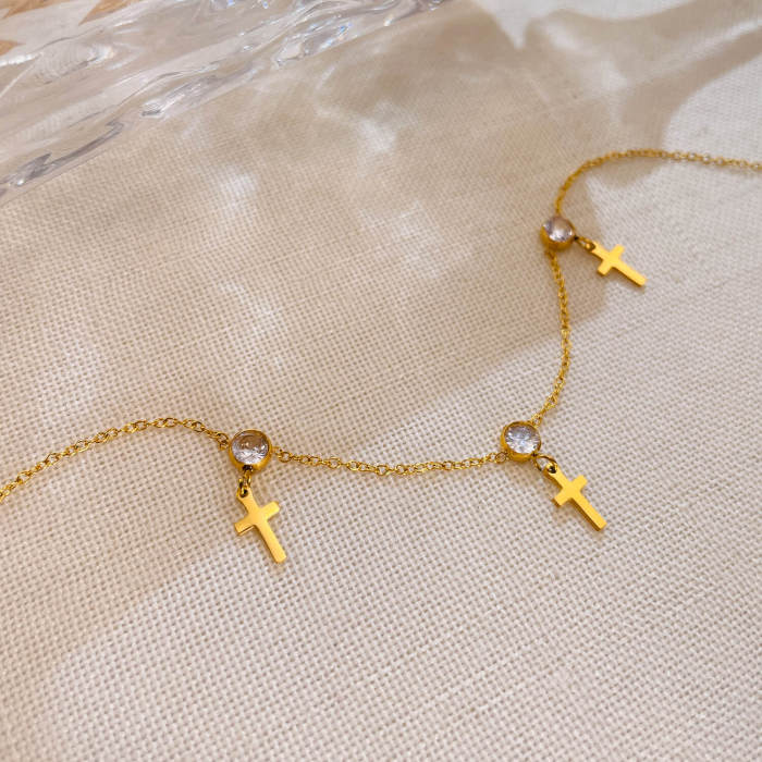 Wholesale Stainless Steel Cross Zircon Anklet