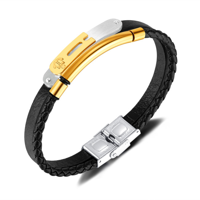 Wholesale Double Woven Men's Leather Bracelet