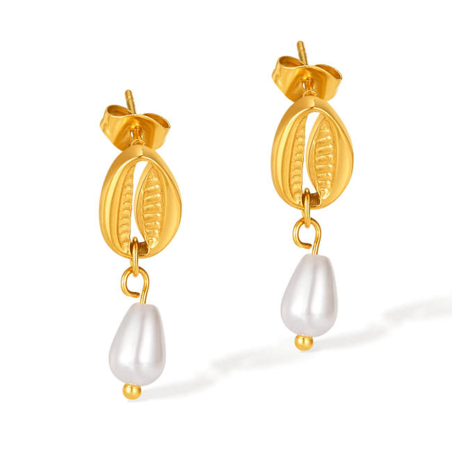 Wholesale Stainless Steel Shell Pearl Earrings