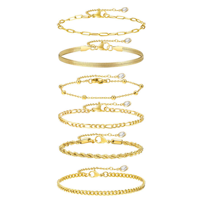 Wholesale Stainless Steel Six Pieces Stacked Bracelet
