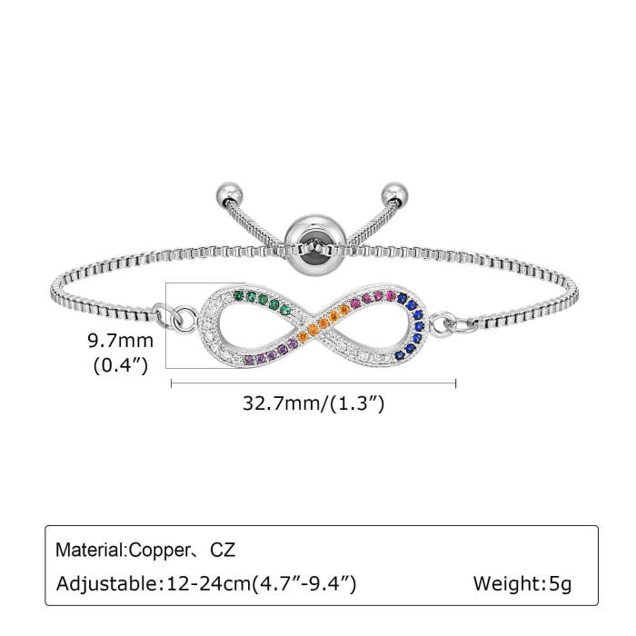 Wholesale Copper Colorful Zirconia Infinity Bracelet