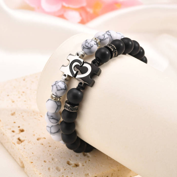 Wholesale Agate and White Turquoise Beads Couple Bracelet