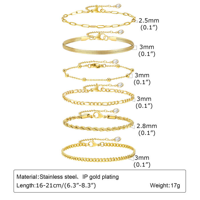 Wholesale Stainless Steel Six Pieces Stacked Bracelet