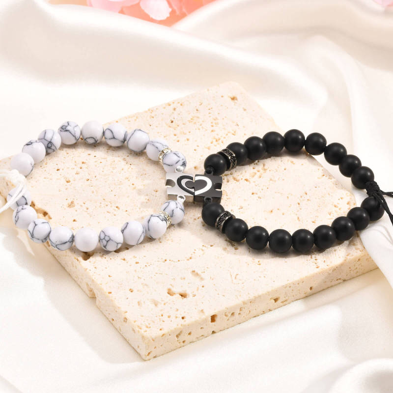 Wholesale Agate and White Turquoise Beads Couple Bracelet