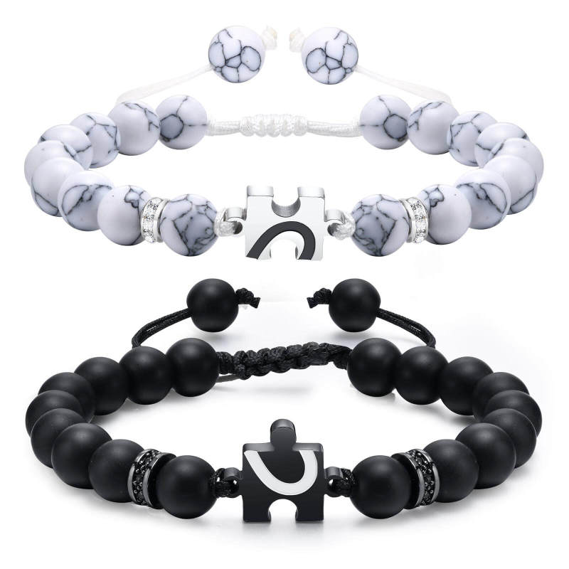 Wholesale Agate and White Turquoise Beads Couple Bracelet