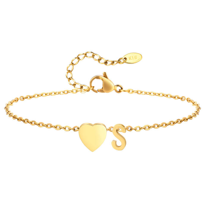 Wholesale Stainless Steel Heart Initial Anklet