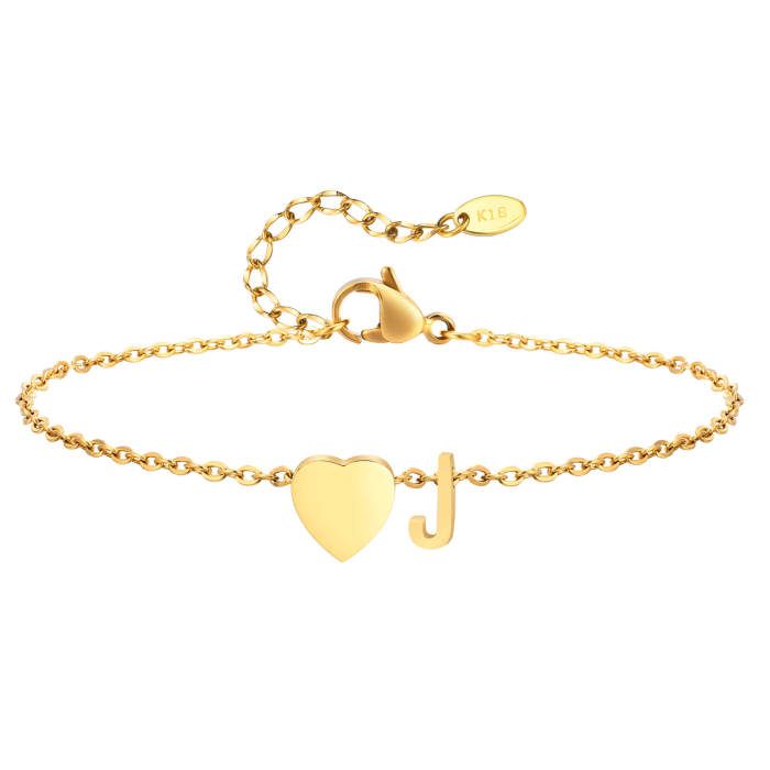 Wholesale Stainless Steel Heart Initial Anklet