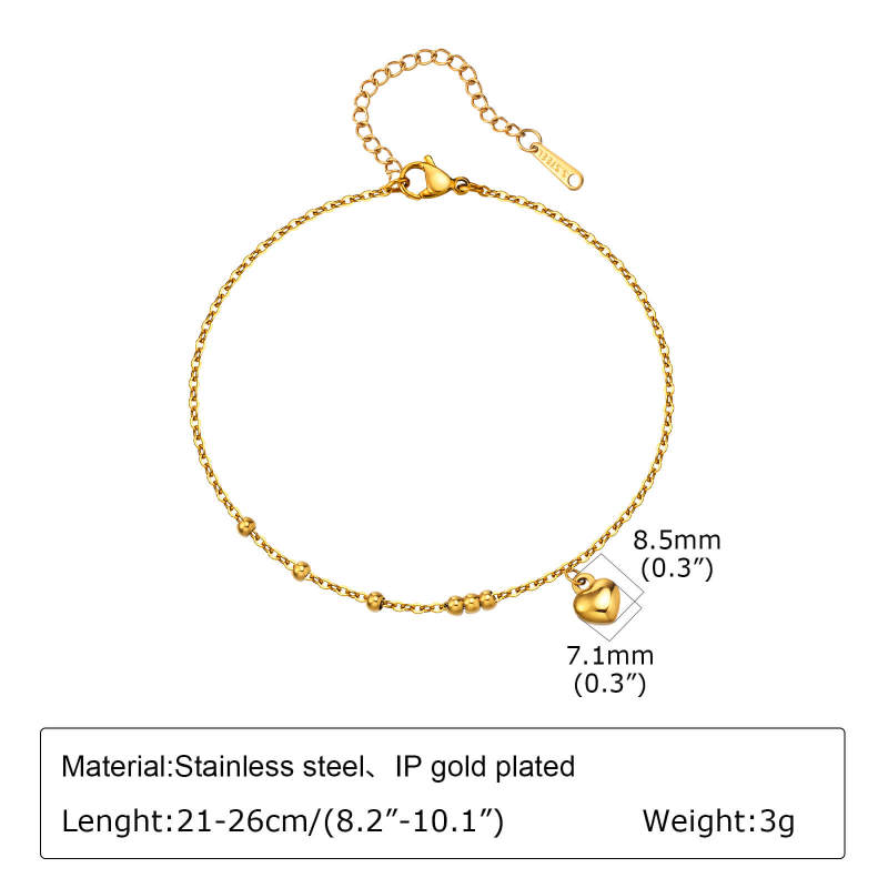 Wholesale Stainless Steel Bead Anklet with Heart
