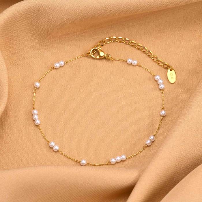 Wholesale Stainless Steel Imitation Pearl Anklet