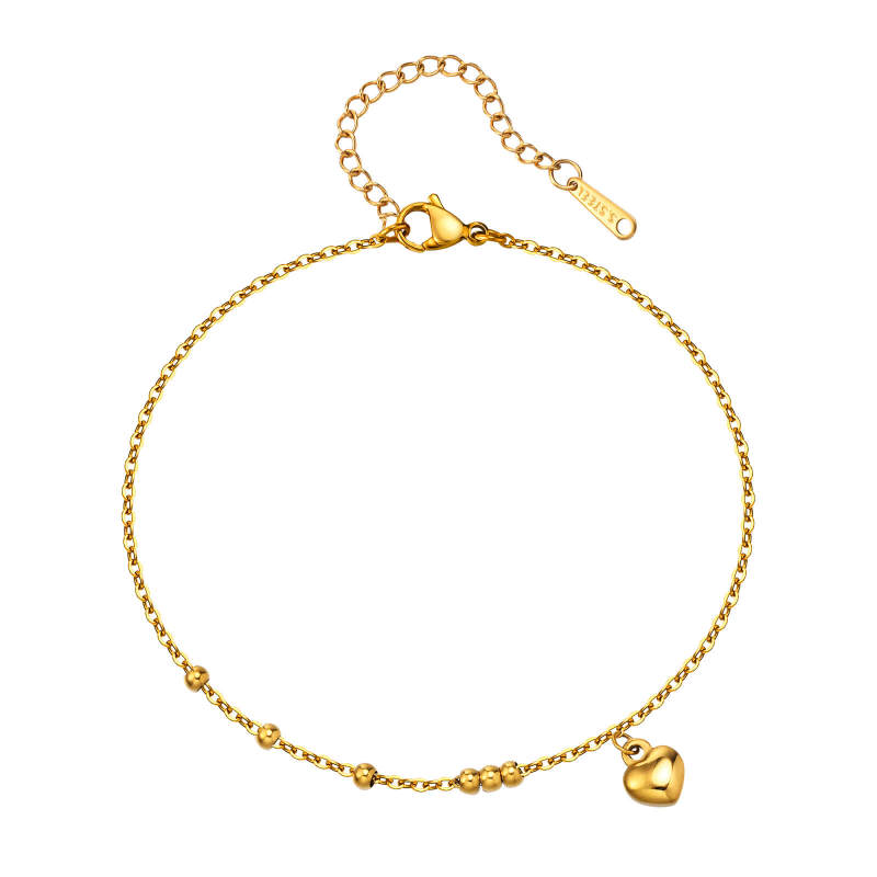 Wholesale Stainless Steel Bead Anklet with Heart
