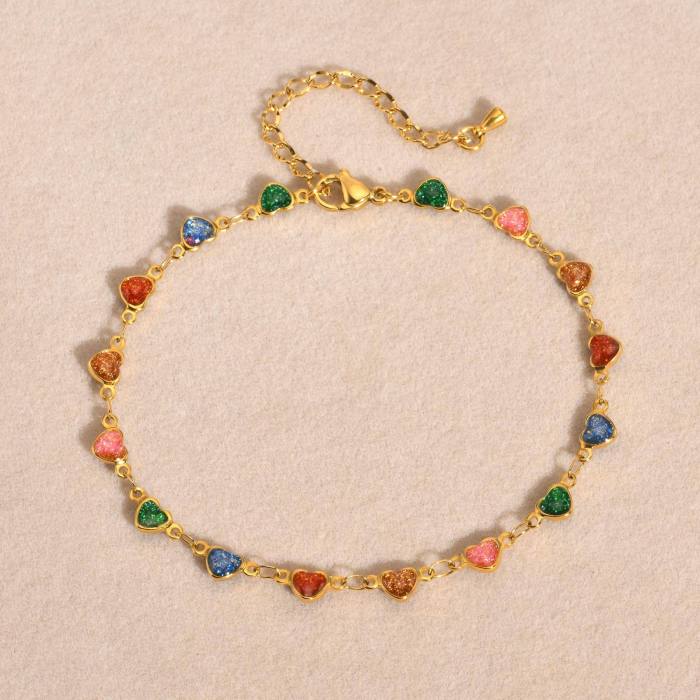 Wholesale Stainless Steel Colorful Heart Anklet