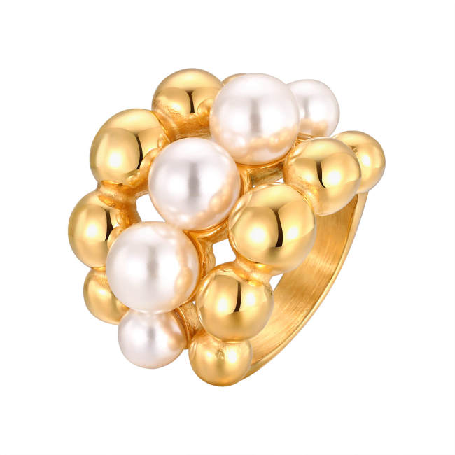 Wholesale Stainless Steel Imitation Pearl Ring