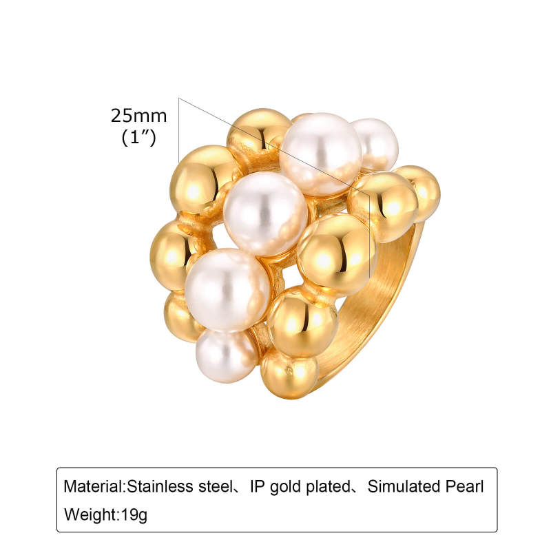 Wholesale Stainless Steel Imitation Pearl Ring