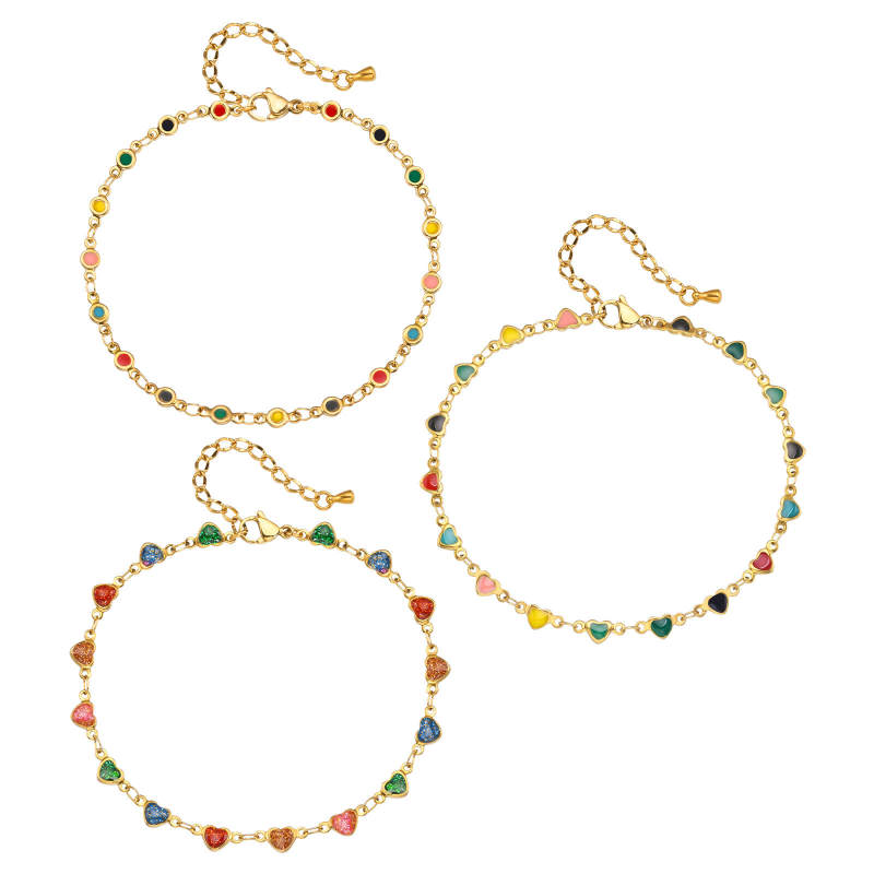 Wholesale Stainless Steel Colorful Heart Anklet