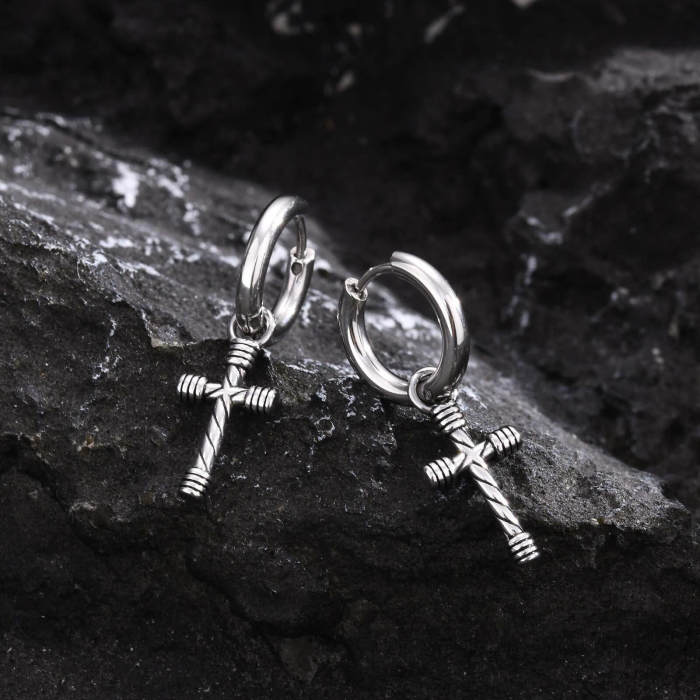 Wholesale Stainless Steel Hoop Earring with Cross