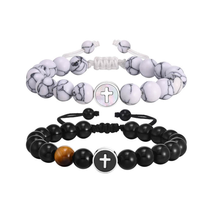 Wholesale Stainless Steel Cross Beaded Couple Bracelet