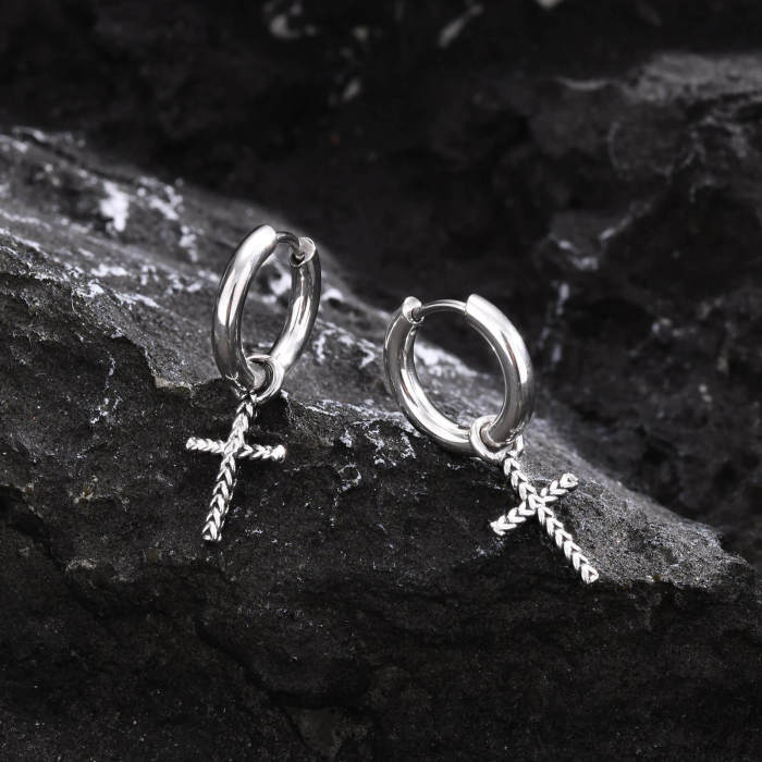 Wholesale Stainless Steel Hoop Earring with Cross