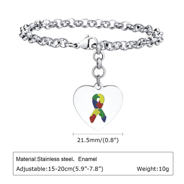 Wholesale Stainless Steel Autism Heart Bracelet