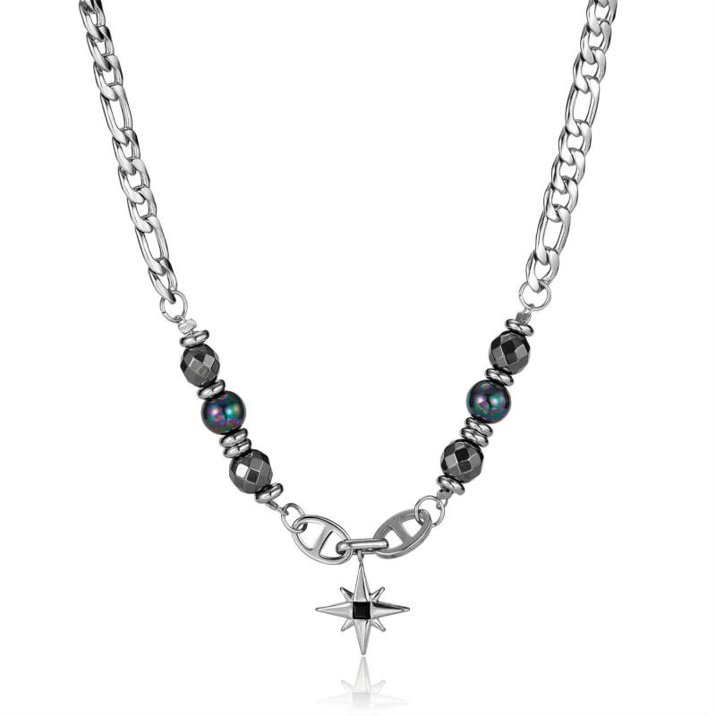Wholesale Stainless Steel Black Gallstone Chain Necklace