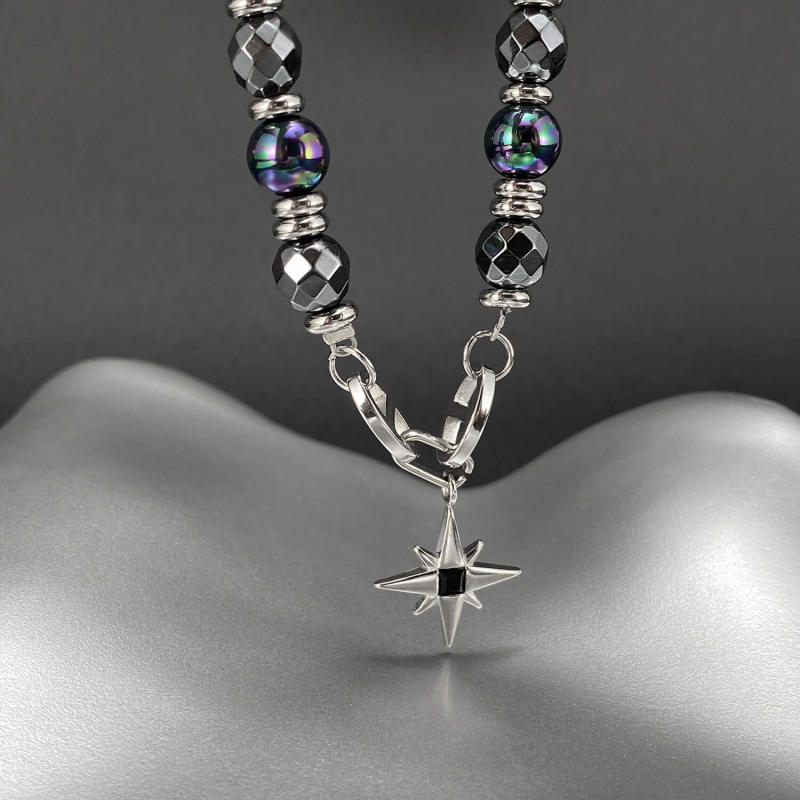 Wholesale Stainless Steel Black Gallstone Chain Necklace