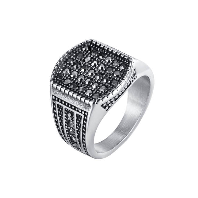 Wholesale Stainless Steel Black Zirconia Ring for Men