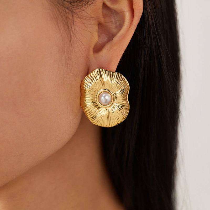 Wholesale Stainless Steel Lotus Leaf Earrings