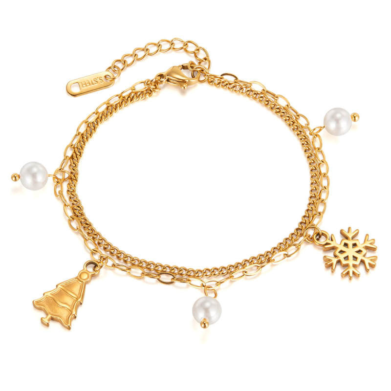 Wholesale Stainless Steel Christmas Tree Snowflake Bracelet